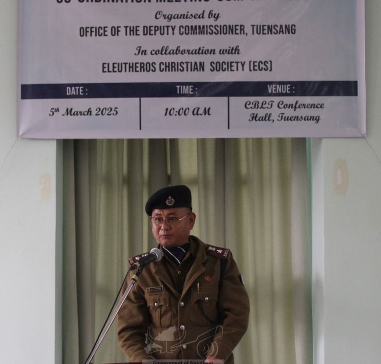 SP Tuensang, Longpoksang Lemtur speaking on the co-ordinate meeting cum workshop at Tuensang. (DIPR Photo)